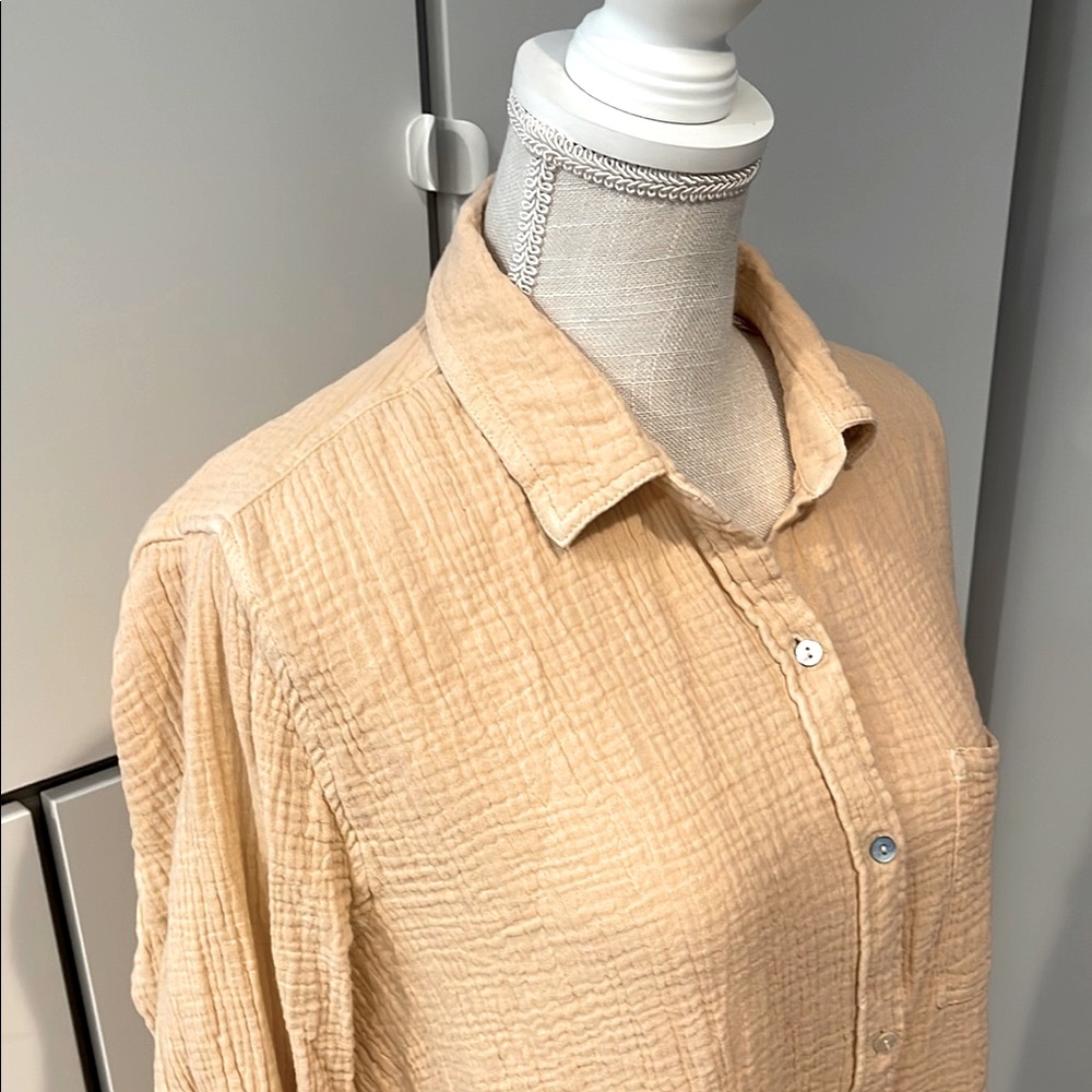 Lola River - Womens Peach Front Button Textured Shirt - XL